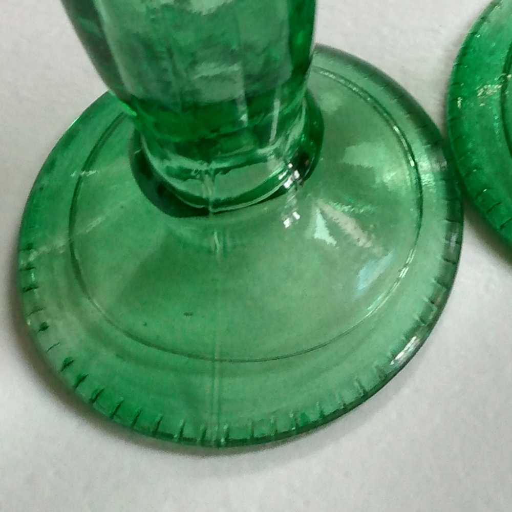 Vintage Green Glass Bud  Vase or Candlestick Holder (2) - Picture 6 of 16